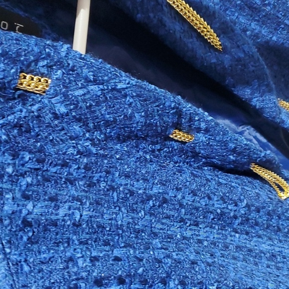 VINTAGE GIANCARLO FERRARI BLUE TWEED BLAZER W GOLD CHAINS SIZE 8 OLD MONEY - Picture 2 of 10